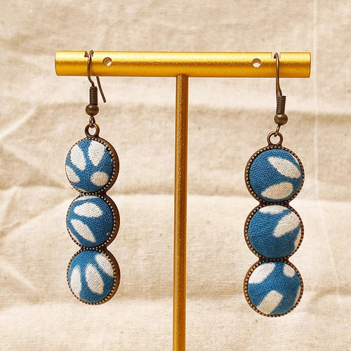 Blue & White Hand-Dyed Textile Drop Earrings