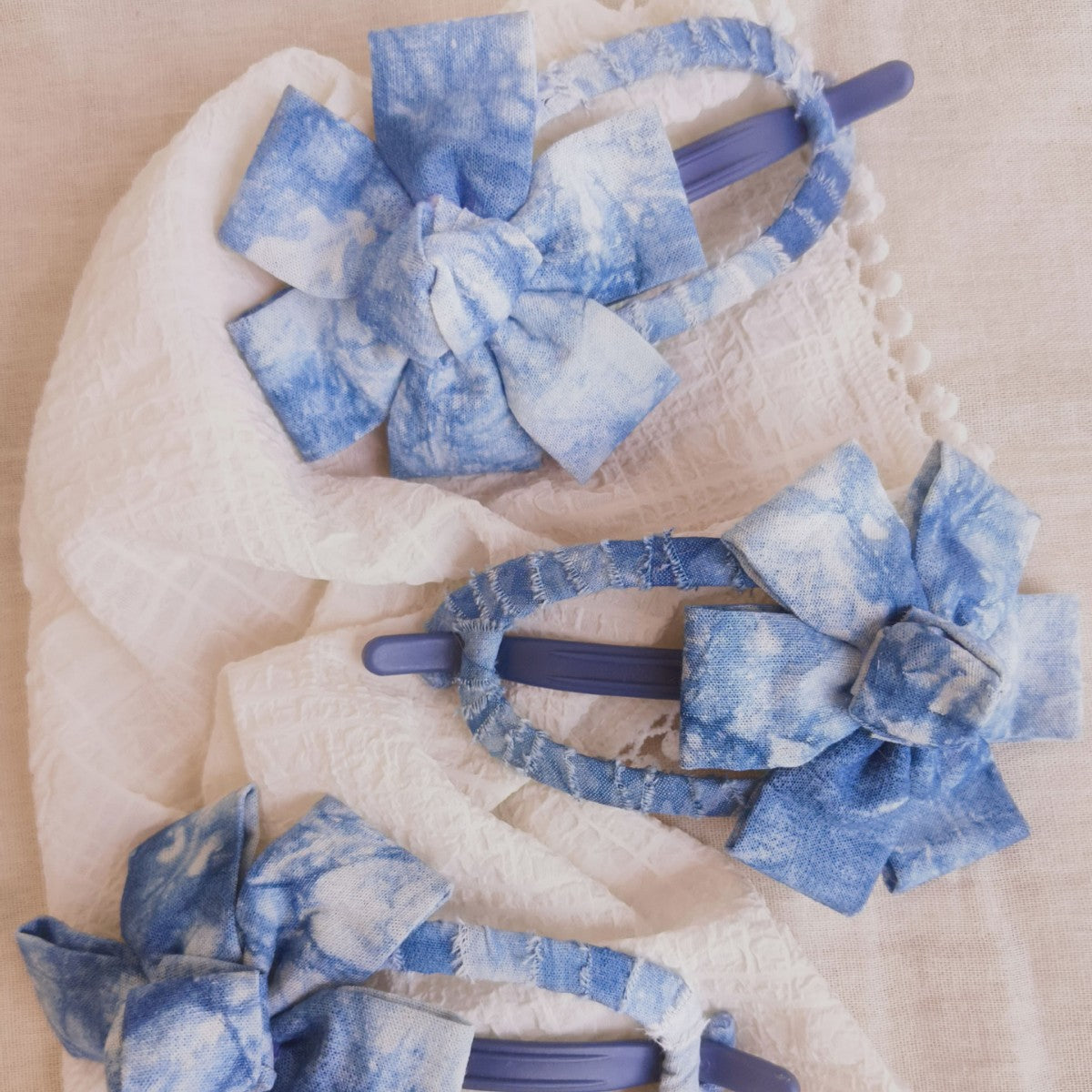 Blue and White Tie-Dye Fabric Flower Hair Pin