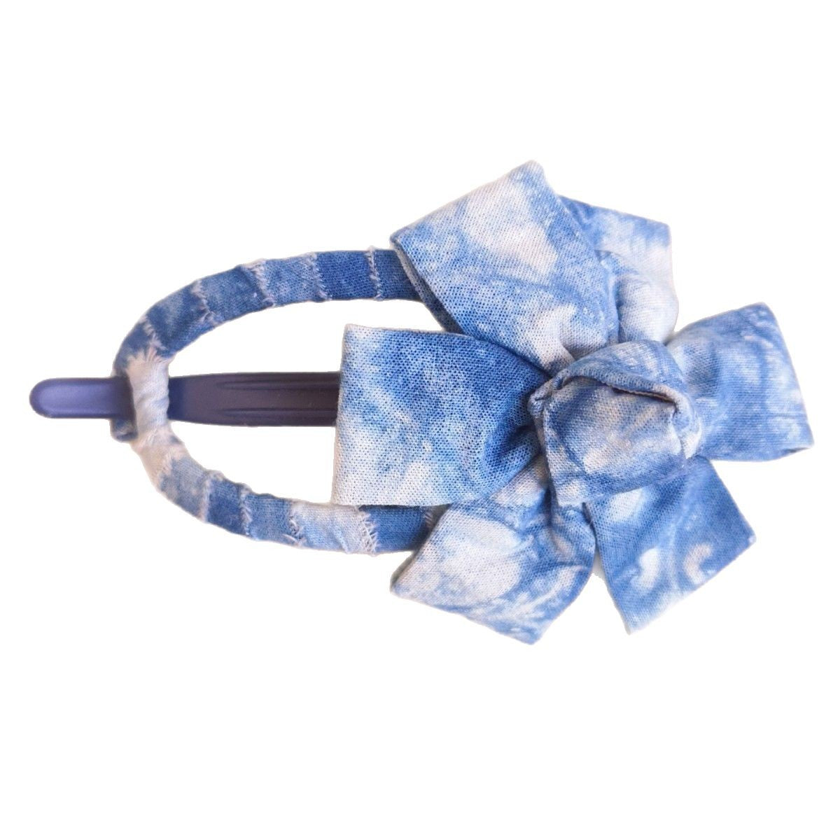 Blue and White Tie-Dye Fabric Flower Hair Pin