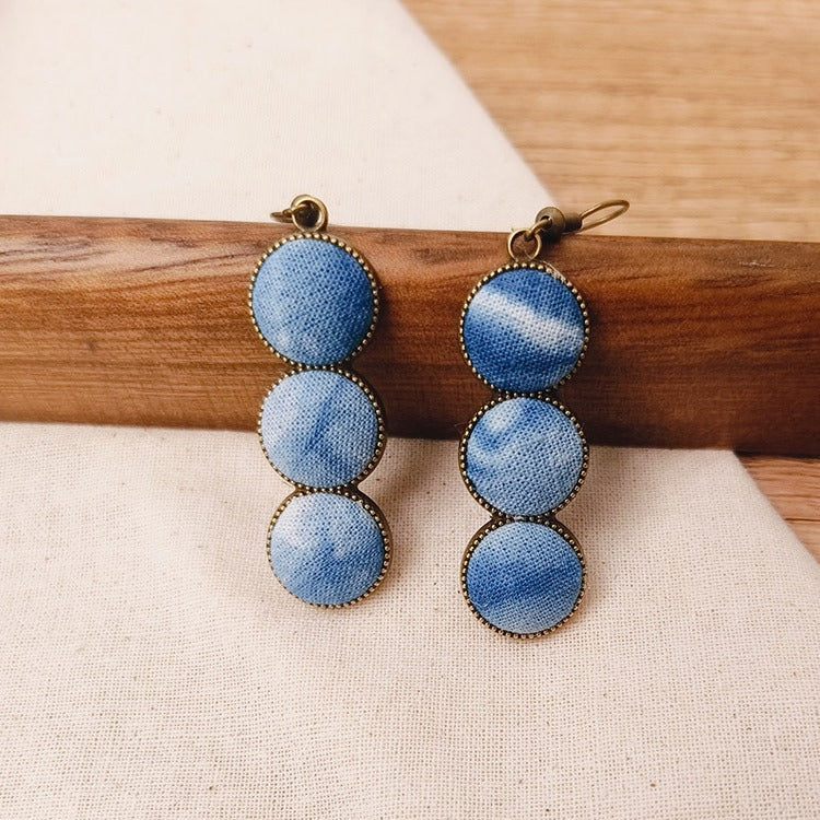 Blue & White Hand-Dyed Textile Drop Earrings