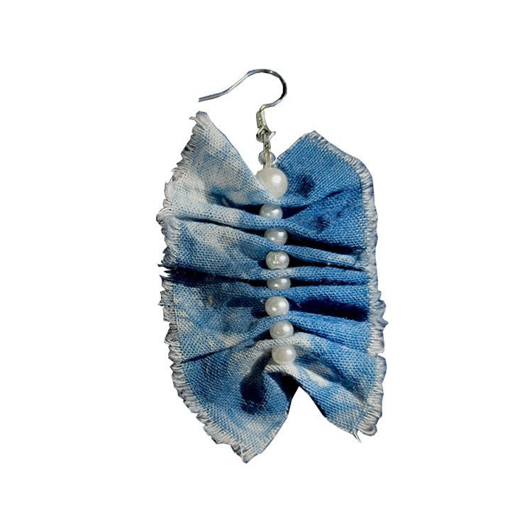 Blue & White Hand-Dyed Textile Statement Earrings