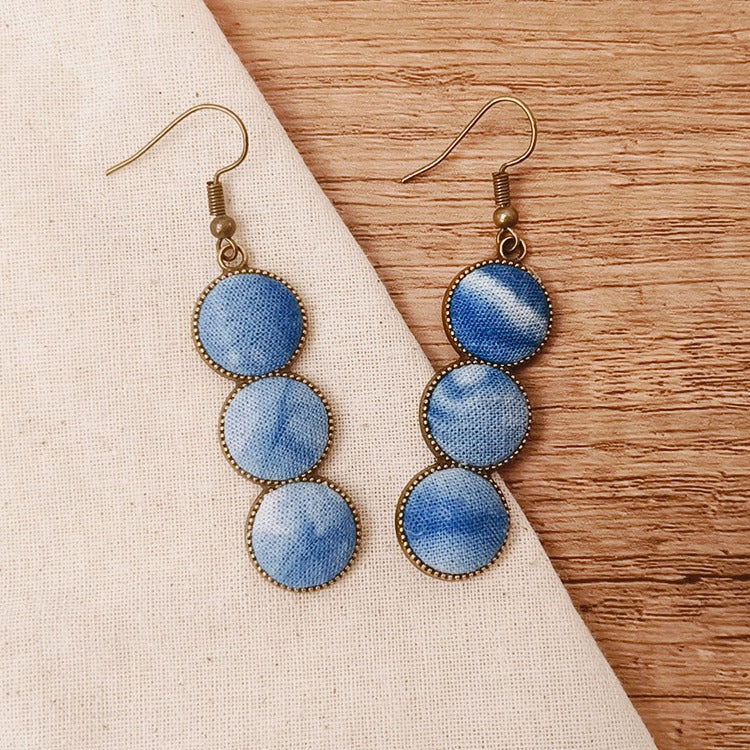 Blue & White Hand-Dyed Textile Drop Earrings