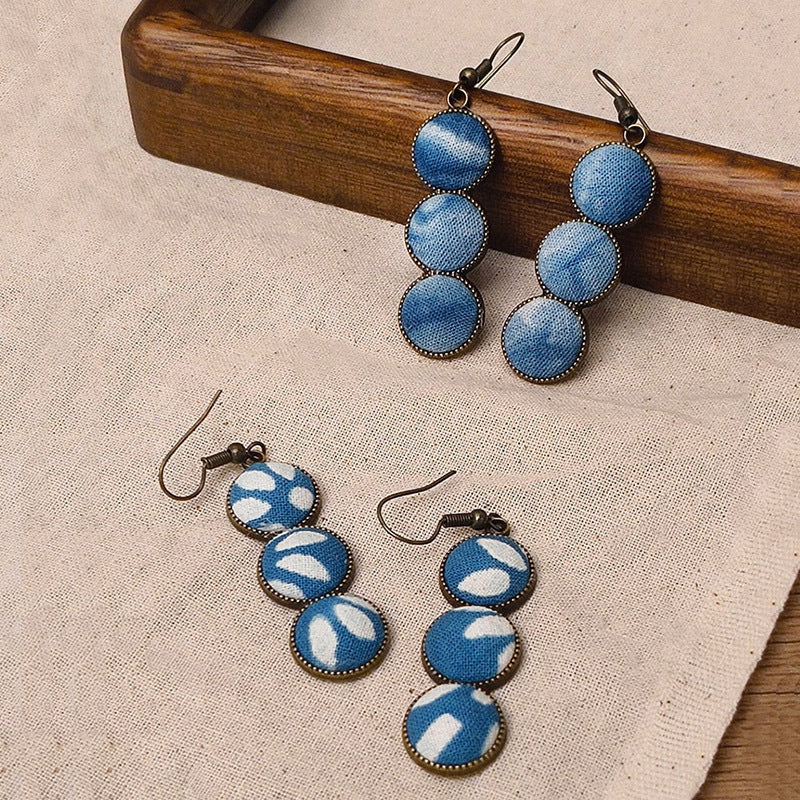 Blue & White Hand-Dyed Textile Drop Earrings