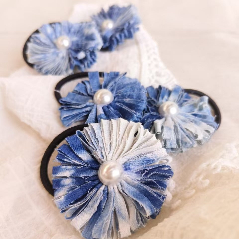Blue & White Hand-Dyed Floral Hair Clip & Brooch