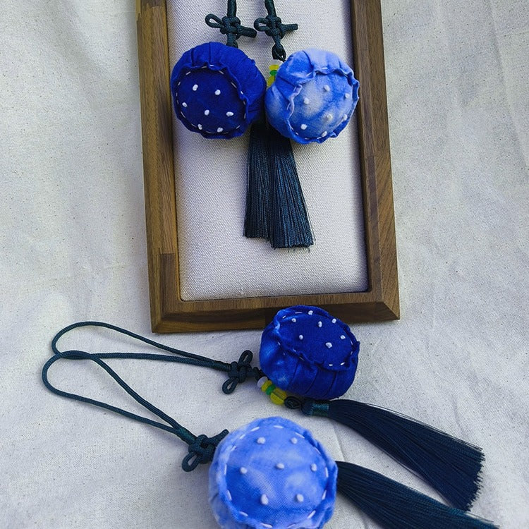 Blue and White Tie-Dye Lotus Pendant