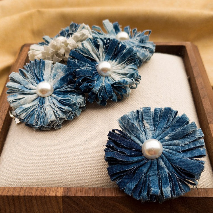 Blue and White Tie-Dye Daisy Brooch