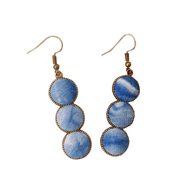 Blue & White Hand-Dyed Textile Drop Earrings