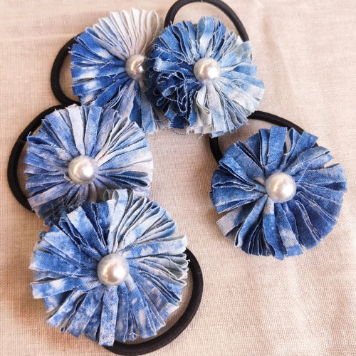 Blue & White Hand-Dyed Floral Hair Clip & Brooch