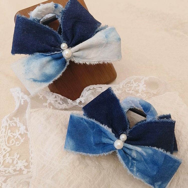 Blue and White Tie-Dye Bow Hair Clip
