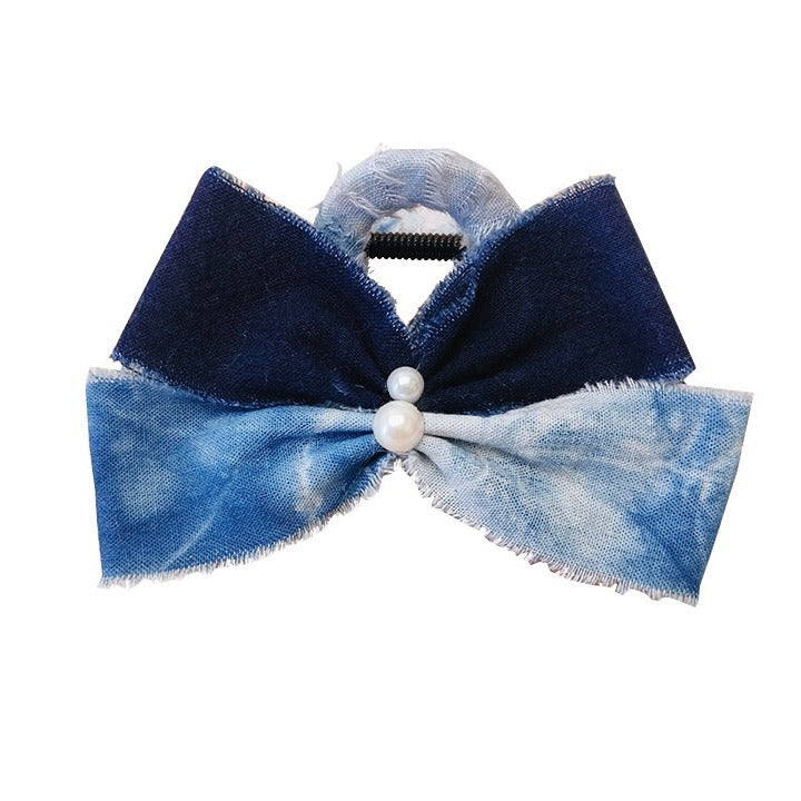 Blue and White Tie-Dye Bow Hair Clip
