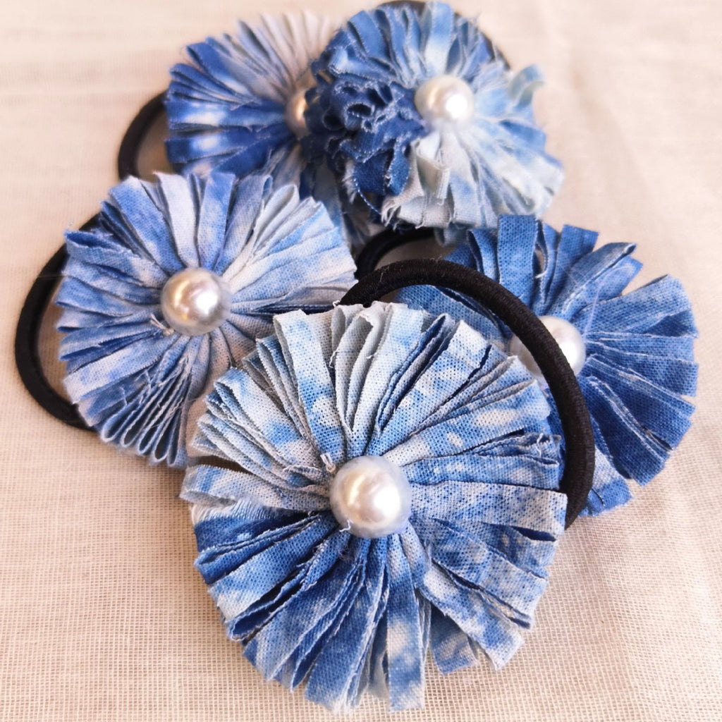Blue & White Hand-Dyed Floral Hair Clip & Brooch