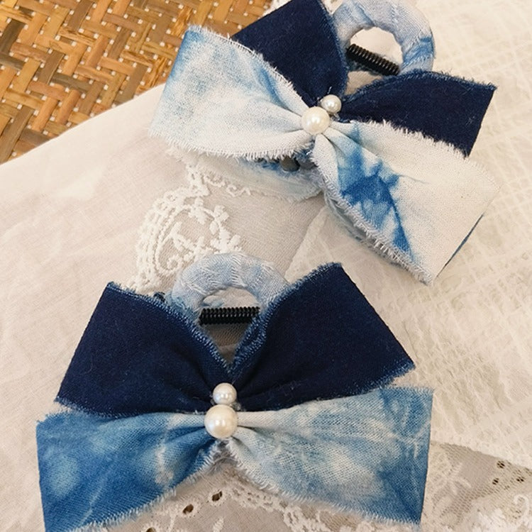 Blue and White Tie-Dye Bow Hair Clip