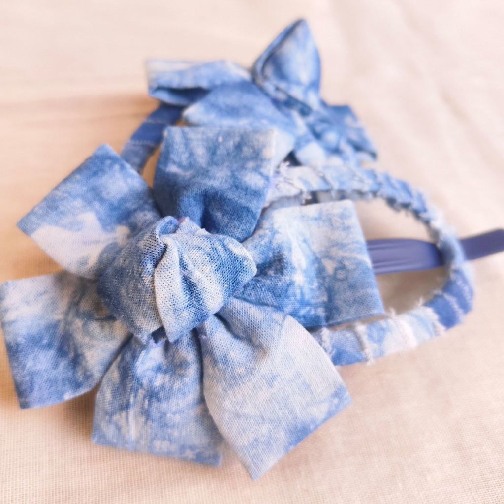 Blue and White Tie-Dye Fabric Flower Hair Pin