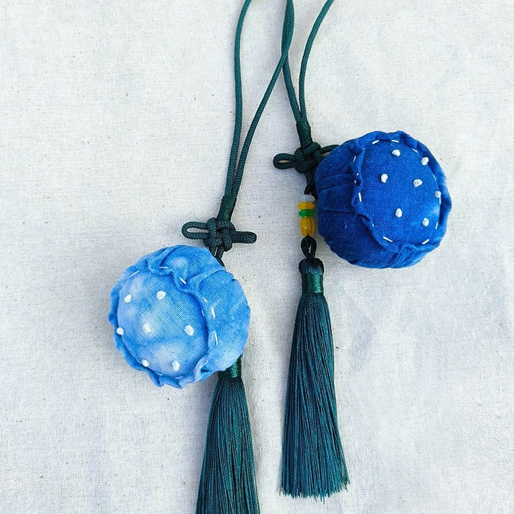 Blue and White Tie-Dye Lotus Pendant
