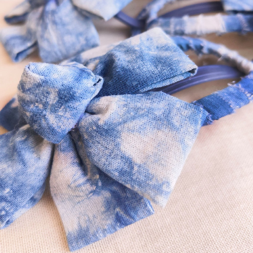 Blue and White Tie-Dye Fabric Flower Hair Pin