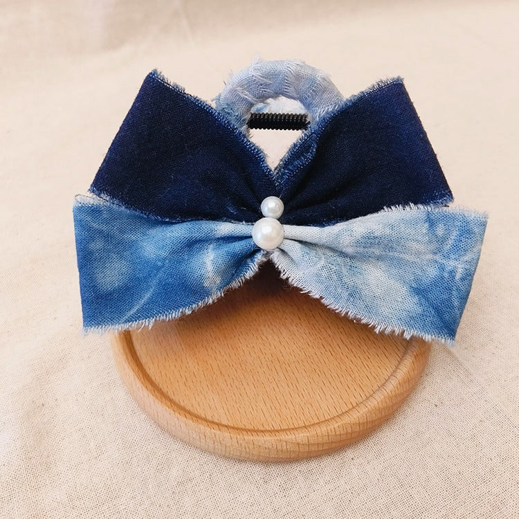 Blue and White Tie-Dye Bow Hair Clip
