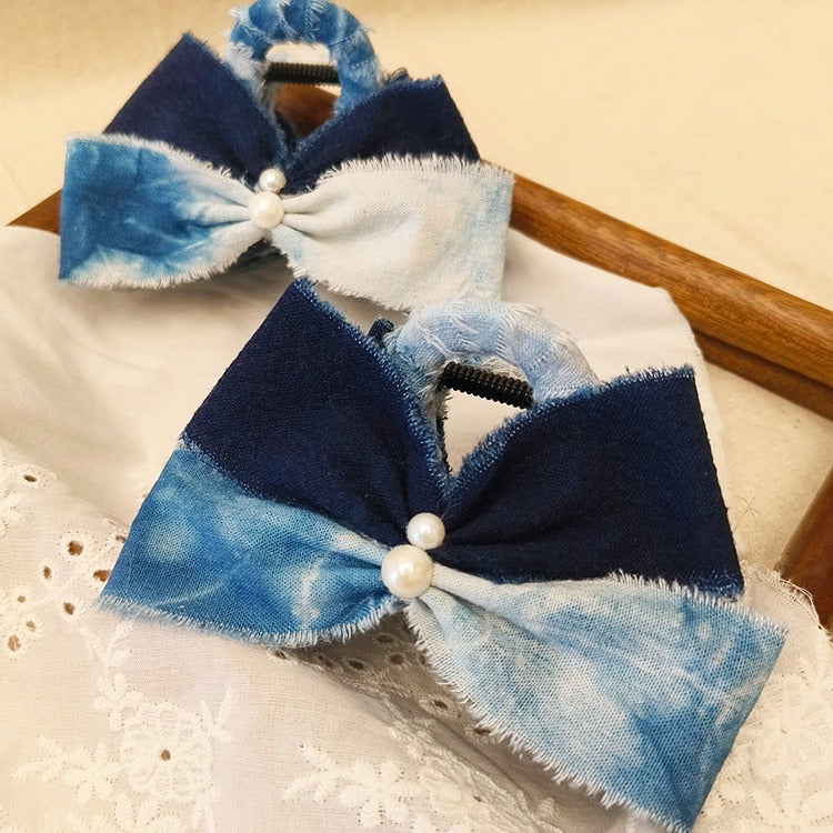 Blue and White Tie-Dye Bow Hair Clip